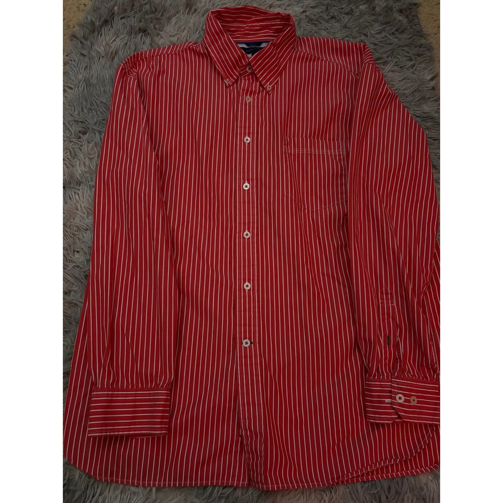 Tommy Hilfiger Men's XL Red White Striped‎ Button Down Shirt Long Sleeve Cotton
